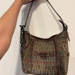 Fossil Brown and Multicolor Patterned Shoulder Bag